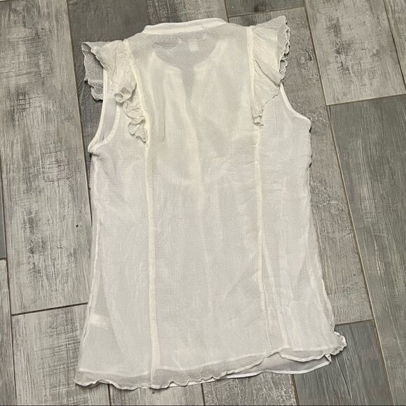 VTG Banana Republic Ivory Swiss Dot 100% Silk Chiffon Flutter Sleeveless Top S - Picture 5 of 12